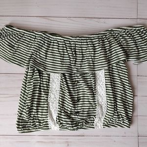 Off the Shoulder Green Striped Crop Top